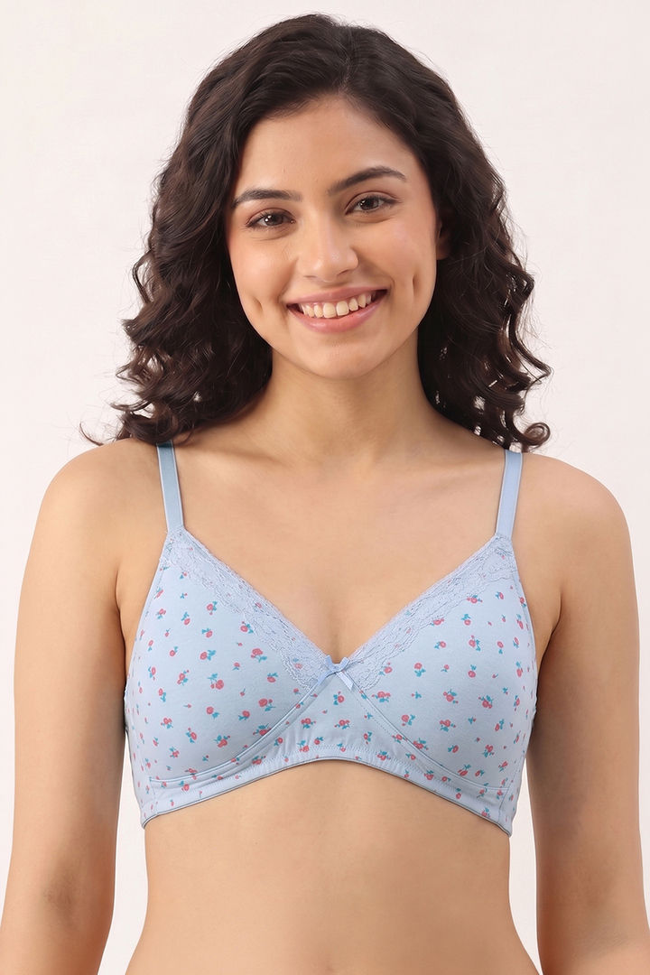 Zivame Padded Non Wired Medium Coverage Tshirt Bra - Blue Ditsy Floral — image 2